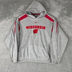 Nike Hoodie Kids Medium Gray Wisconsin Badgers NCAA Pullover Sweatshirt